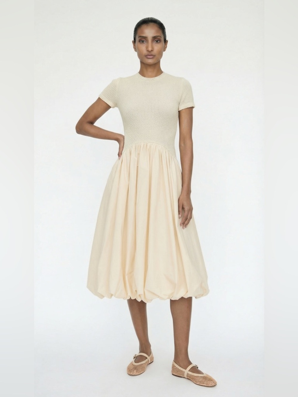 Elexiay Keysi cream bubble hem midi dress - Picture 2 of 12